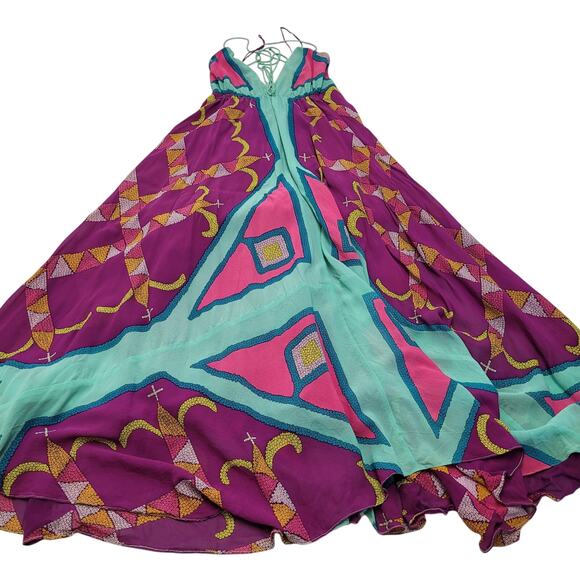 Nicole Miller 100% silk artsy boho maxi dress spaghetti strap flowy - Picture 1 of 11